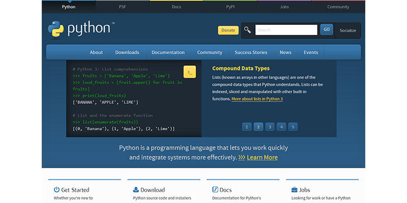 Python の公式サイトの様子