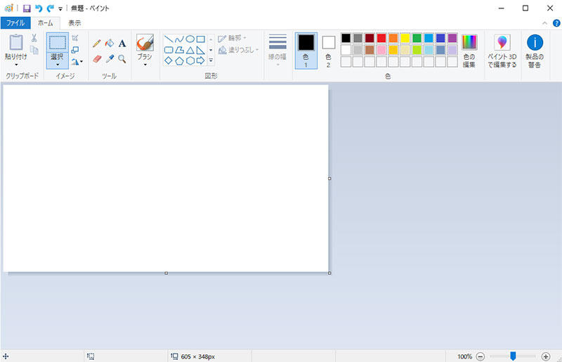 ペイント（mspaint）の起動直後の様子